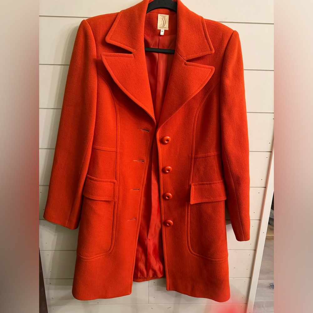 Atlelier 33 France Orange 100% Wool Coat  Women’s Sz 8/10 M/L Sz 40 France